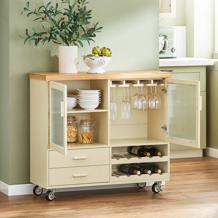 Sobuy SoBuy Küchenwagen mit Flaschenablage Kücheninsel mit Weinglashalter Küchenschrank Sideboard Beige FKW114-MI Outlet
