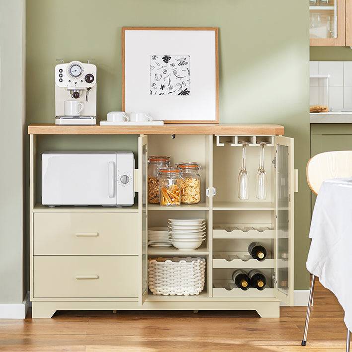 Sobuy SoBuy Sideboard mit 2 Glastüren Küchenschrank Kommode Flurschrank Beige FSB81-MI Schlussverkauf