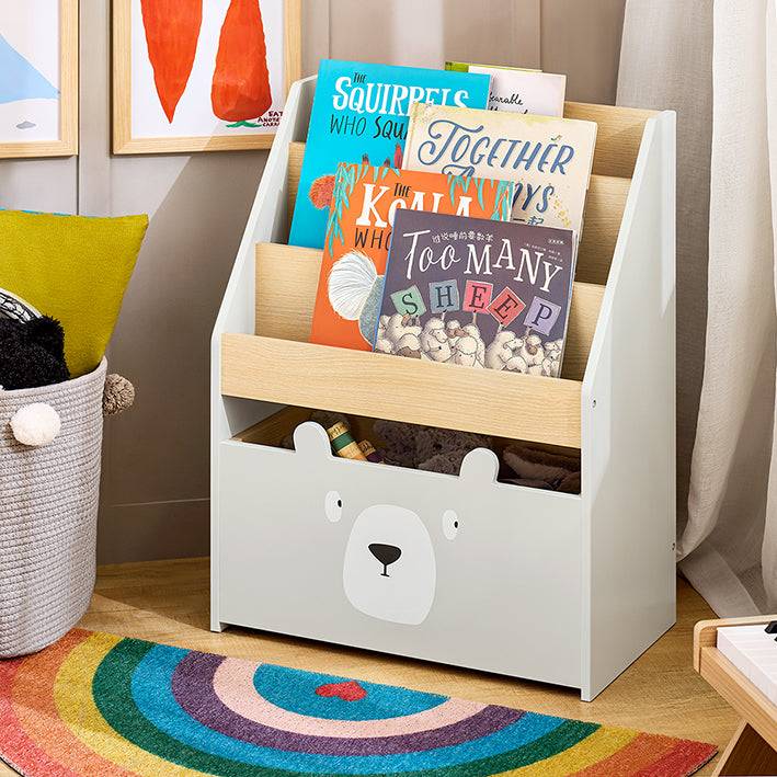 Sobuy SoBuy Kinderbücherregal Spielzeugtruhe Aufbewahrungsregal Kinderzimmer Grau/Natur| KMB104-HG Weihnachtsangebot