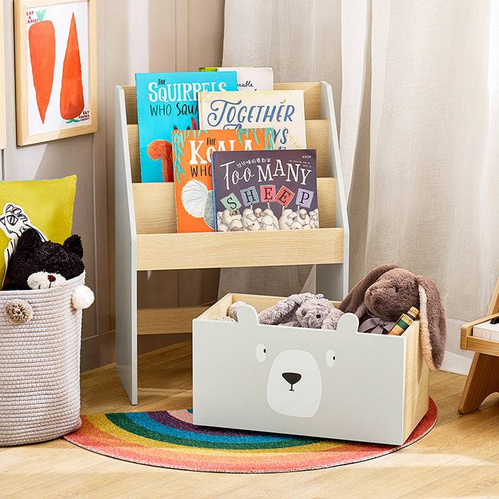 Sobuy SoBuy Kinderbücherregal Spielzeugtruhe Aufbewahrungsregal Kinderzimmer Grau/Natur| KMB104-HG Weihnachtsangebot